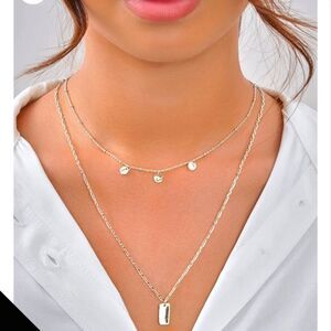 Sterling Forever Two Layer Tag & Disk Charm Layered Necklace